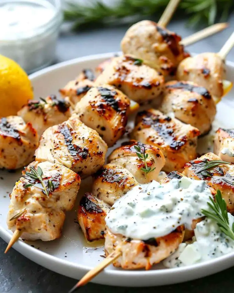Lemon Chicken Skewers with Creamy Feta Sauce