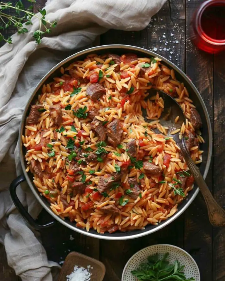 Beef Orzo Recipe with a Tomato Cream Sauce