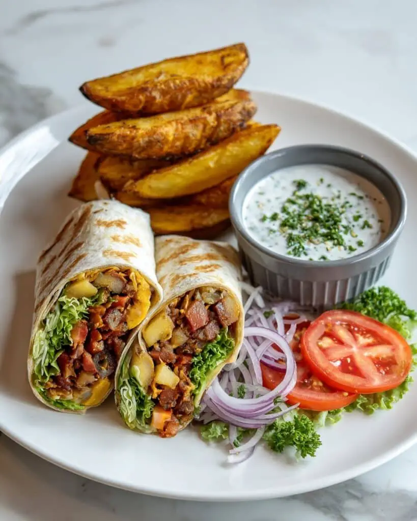 Halloumi Wrap with Pomegranate Yoghurt Sauce and Fresh Salad Recipe