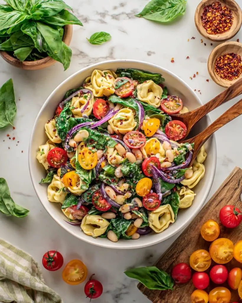 Tortellini Pasta Salad with Cherry Tomatoes, Artichoke Hearts, and Fresh Basil Recipe