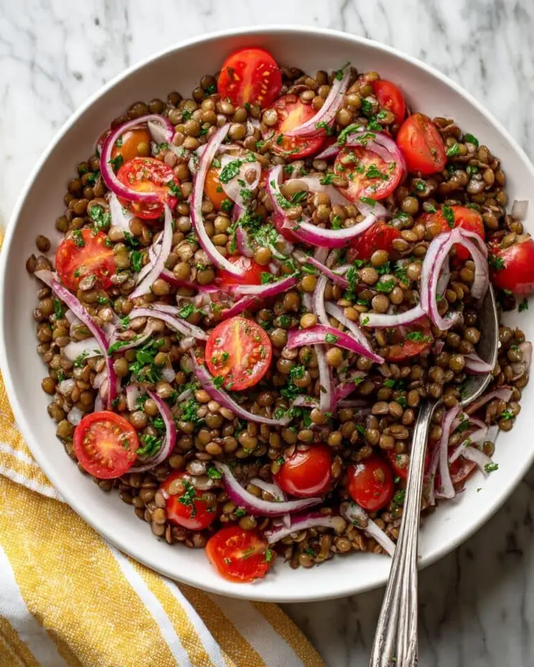 Lentil Salad with Roasted Red Peppers, Cherry Tomatoes, and Fresh Herbs Recipe