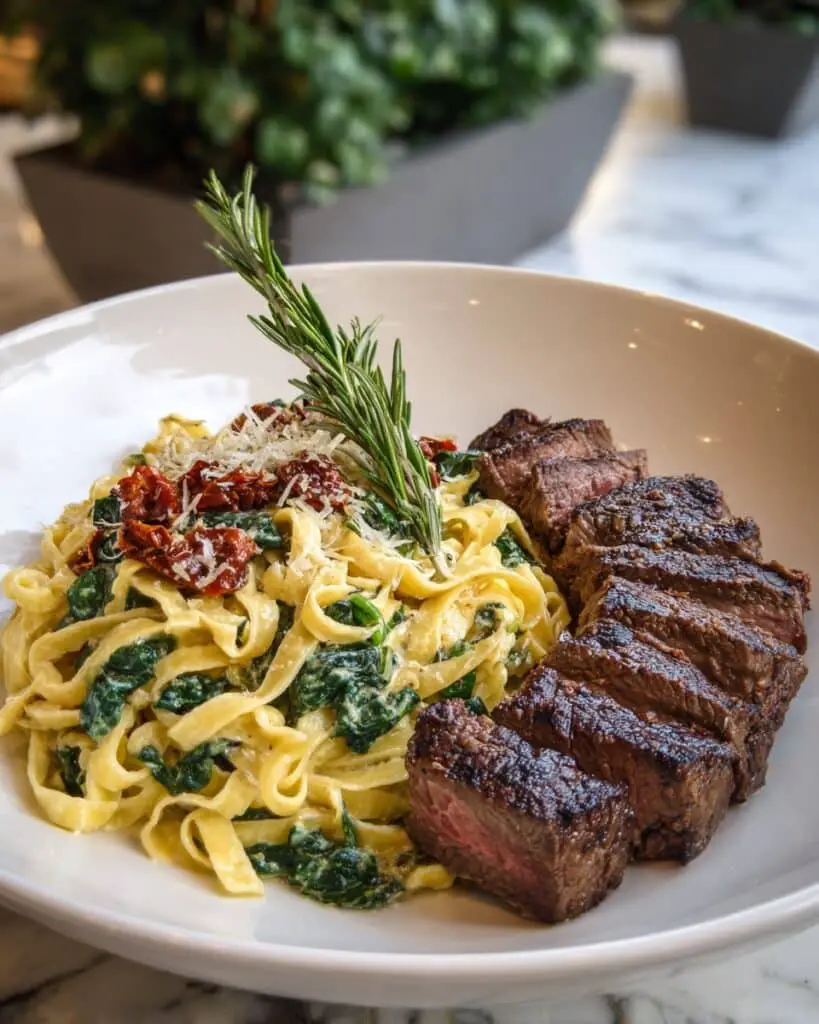 Steak and Creamy Garlic Parmesan Pasta Recipe